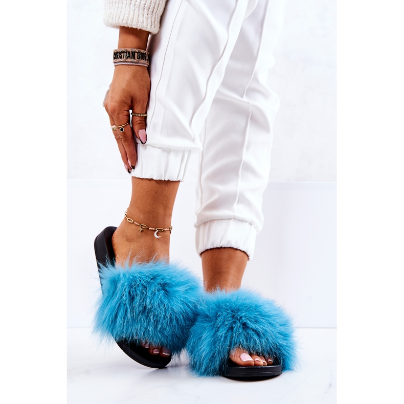 FM1 Pantuflas Pelo Natural Naturis Azul 1