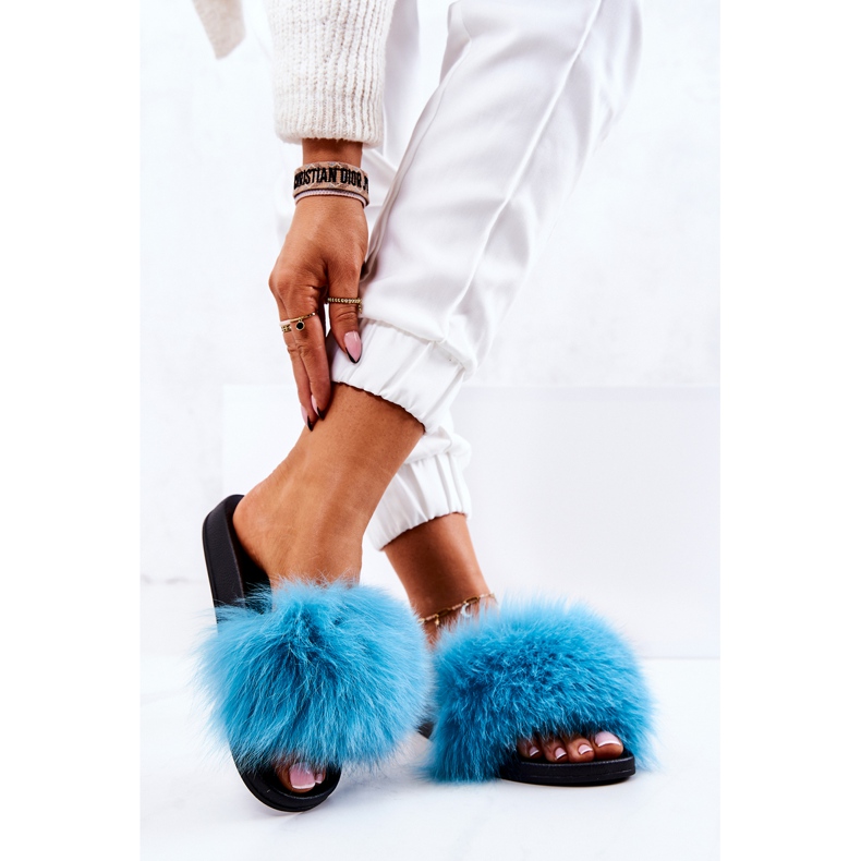 FM1 Pantuflas Pelo Natural Naturis Azul 2