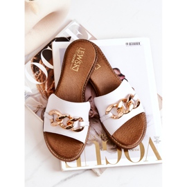 Lewski Shoes Slippers Piel Cadena Izquierda 3052 Blanco dorado 5