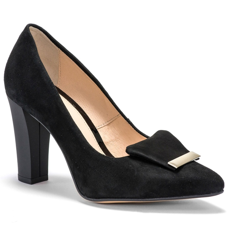 Zapatos de salón Marco Shoes 1008P de terciopelo negro con adorno 2