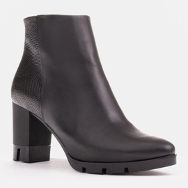 Marco Shoes Botas atrevidas de piel flor natural con tacón grueso negro 2