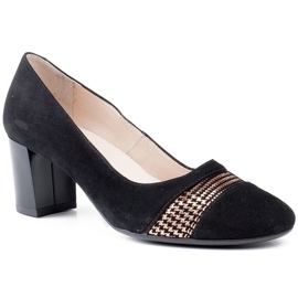 Marco Shoes Salón de ante con pata de gallo metalizada negro 1