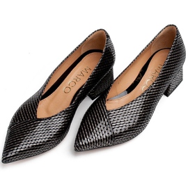 Marco Shoes Zapatos de tacón negros hechos de piel rayada inusual 4