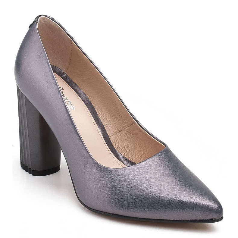 Marco Shoes Salón gris con tacón de canalé 1