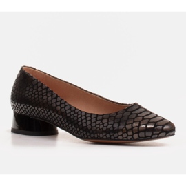 Marco Shoes Bailarinas de piel de serpiente con tacón redondo negro 1