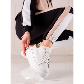 Fashion Zapatillas de moda en la plataforma blanco dorado 2