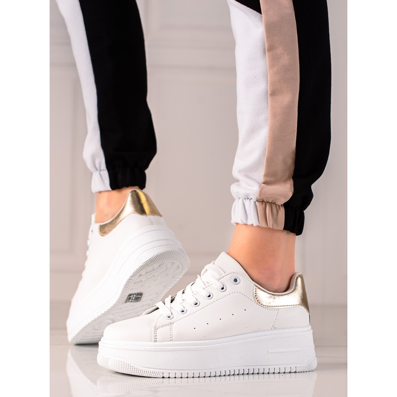 Fashion Zapatillas de moda en la plataforma blanco dorado 1