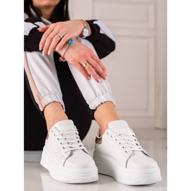 Fashion Zapatillas de moda en la plataforma blanco dorado 3