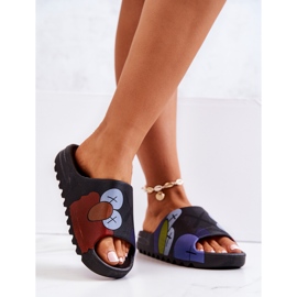 PS1 Pantuflas de goma con estampado de monstruos negros azul marino 3