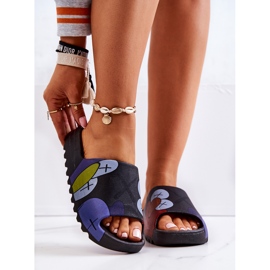 PS1 Pantuflas de goma con estampado de monstruos negros azul marino 2