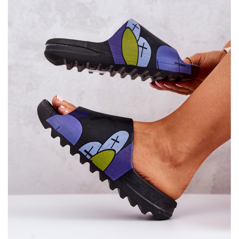 PS1 Pantuflas de goma con estampado de monstruos negros azul marino 1