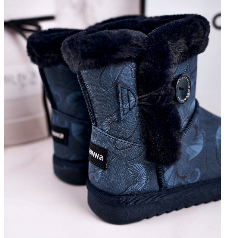 Apawwa Botas de nieve para niños con piel y botón Azul Marino Kawai 2