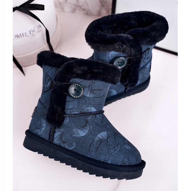 Apawwa Botas de nieve para niños con piel y botón Azul Marino Kawai 3