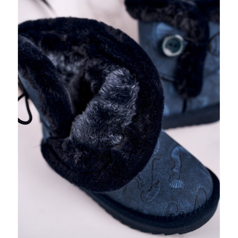 Apawwa Botas de nieve para niños con piel y botón Azul Marino Kawai 4