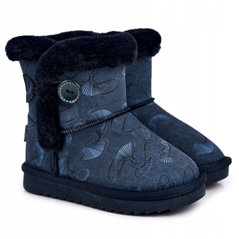 Apawwa Botas de nieve para niños con piel y botón Azul Marino Kawai 5