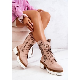 Botas Altas Piel Workers Nicole Rosa 2706 beige rosado 5