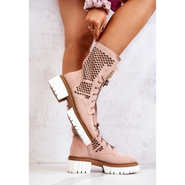 Botas Altas Piel Workers Nicole Rosa 2706 beige rosado 10