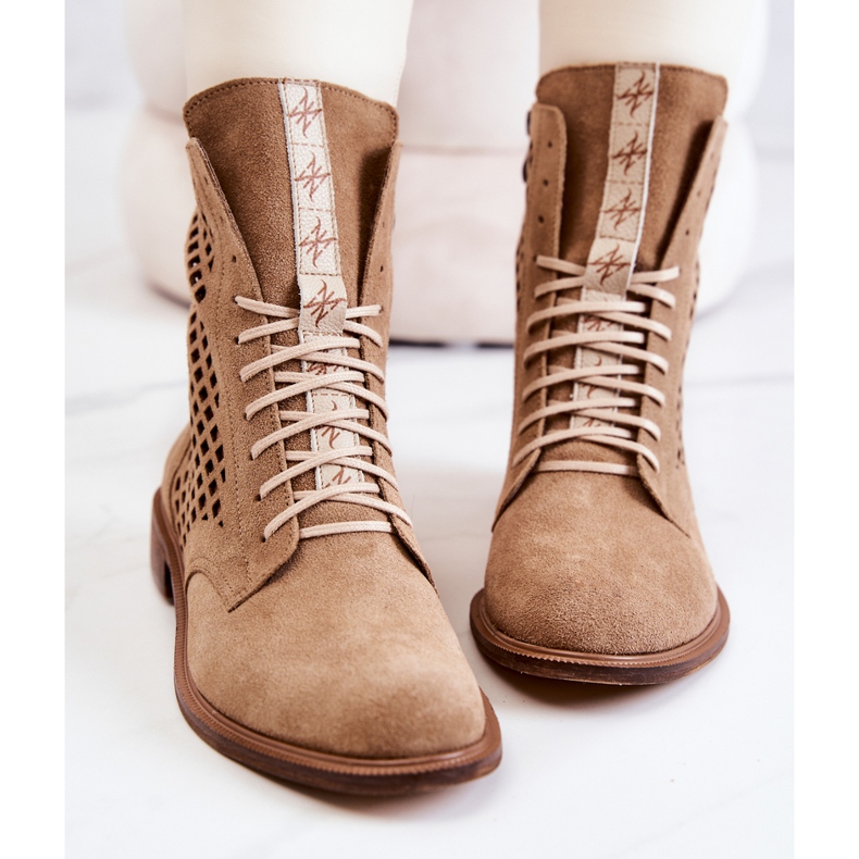 Botines Cuero Calado Atados Nicole Camel 2696 marrón 1