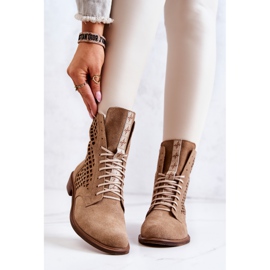 Botines Cuero Calado Atados Nicole Camel 2696 marrón 2