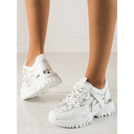 TRENDI Zapatillas de moda con purpurina blanco 4