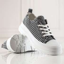 Bona Zapatillas bajas a cuadros blanco negro 3