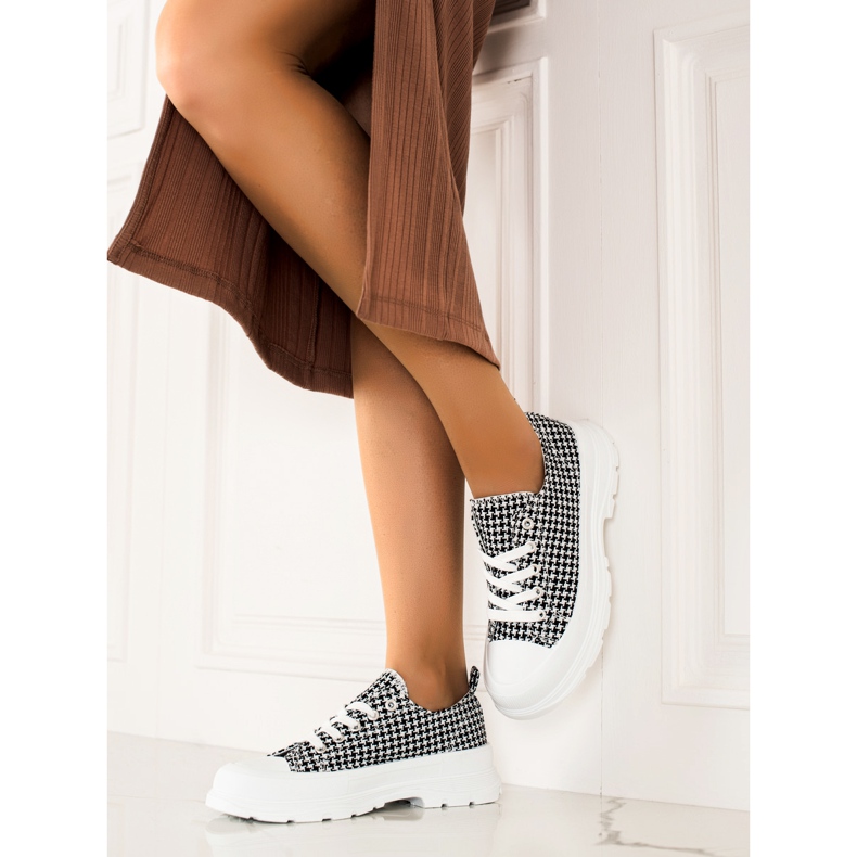 Bona Zapatillas bajas a cuadros blanco negro 2