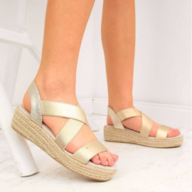Alpargatas sandalias en la plataforma Big Star W HH274414 oro dorado 2