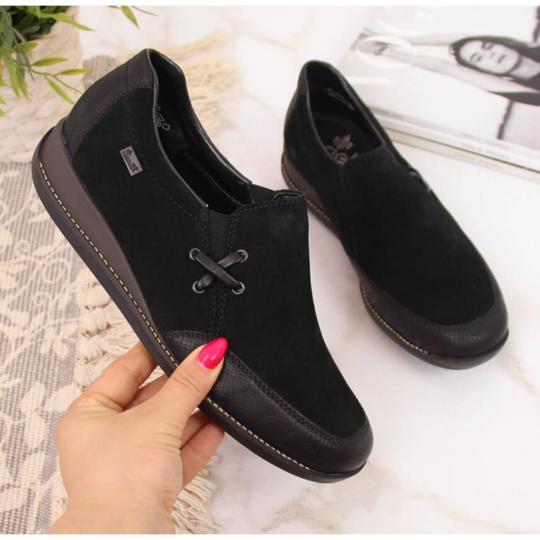 Zapatos de piel con cuña, negro W Rieker 44259 1