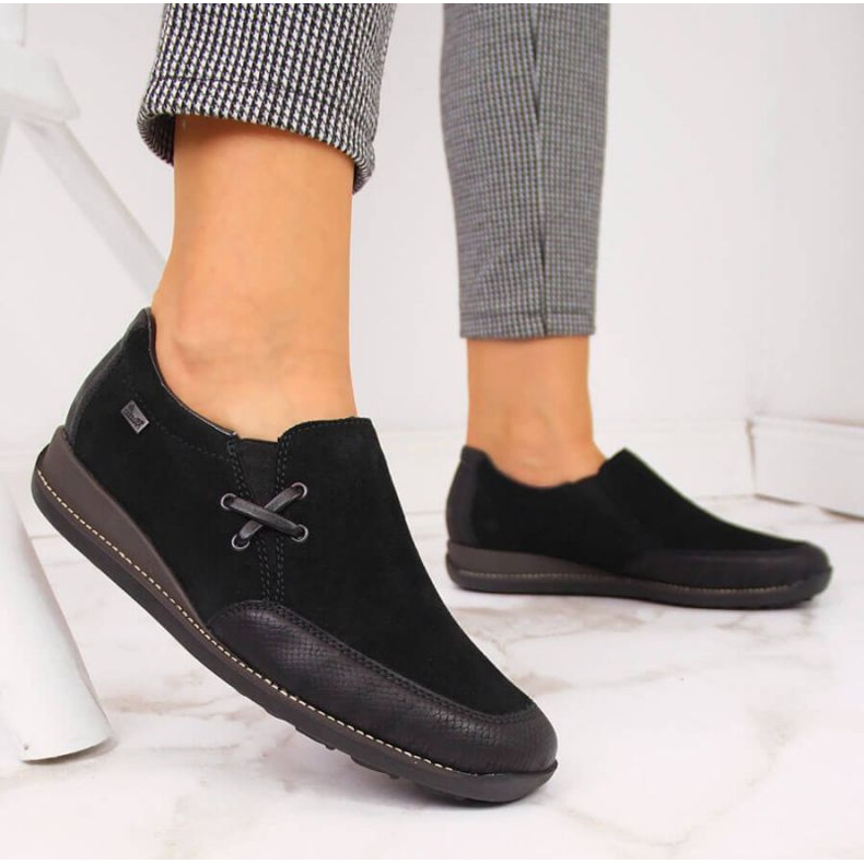 Zapatos de piel con cuña, negro W Rieker 44259 2