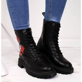 Botas de piel con estampado Goe W II2N4044 negro blanco rojo 2