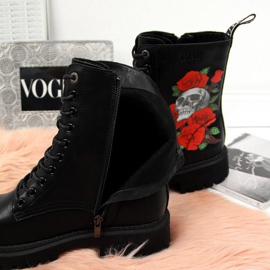 Botas de piel con estampado Goe W II2N4044 negro blanco rojo 4