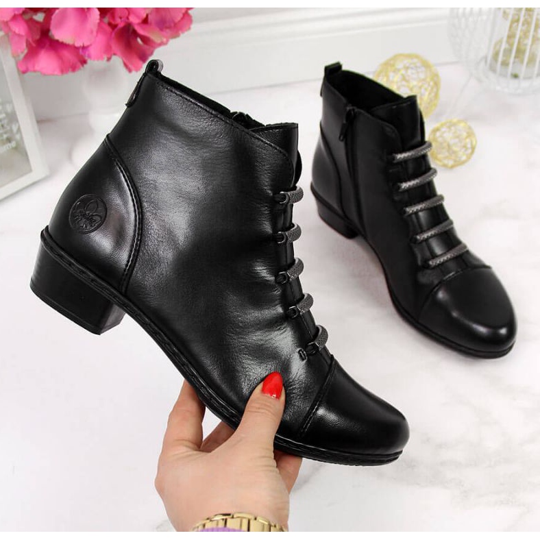 Botas de piel, tacones altos, Rieker W Y0769 negro 1