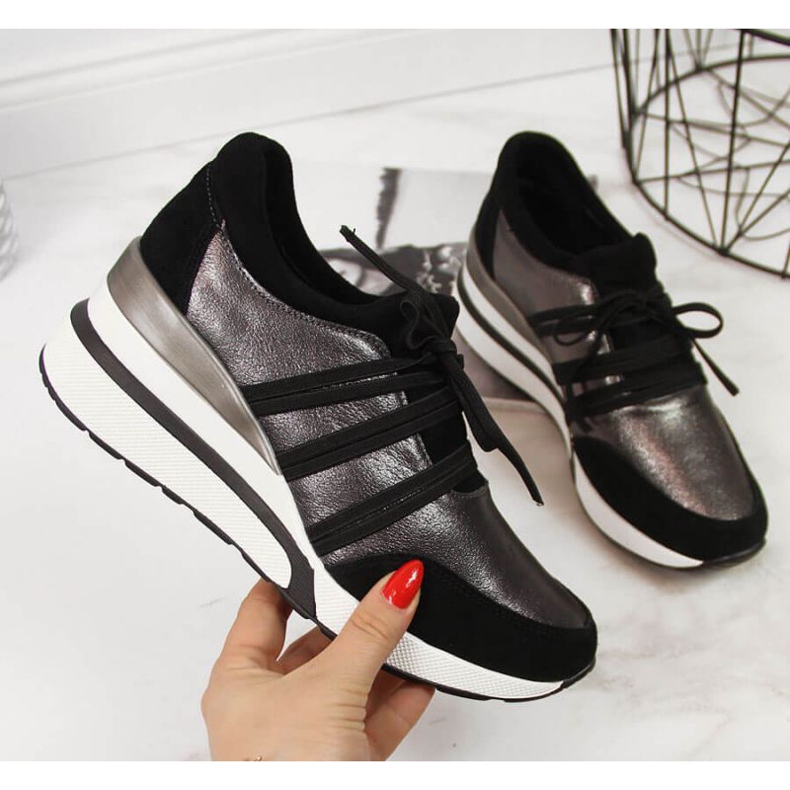 Zapatos de piel con cuña T.Sokolski W SCA139 plateado negro plata 1