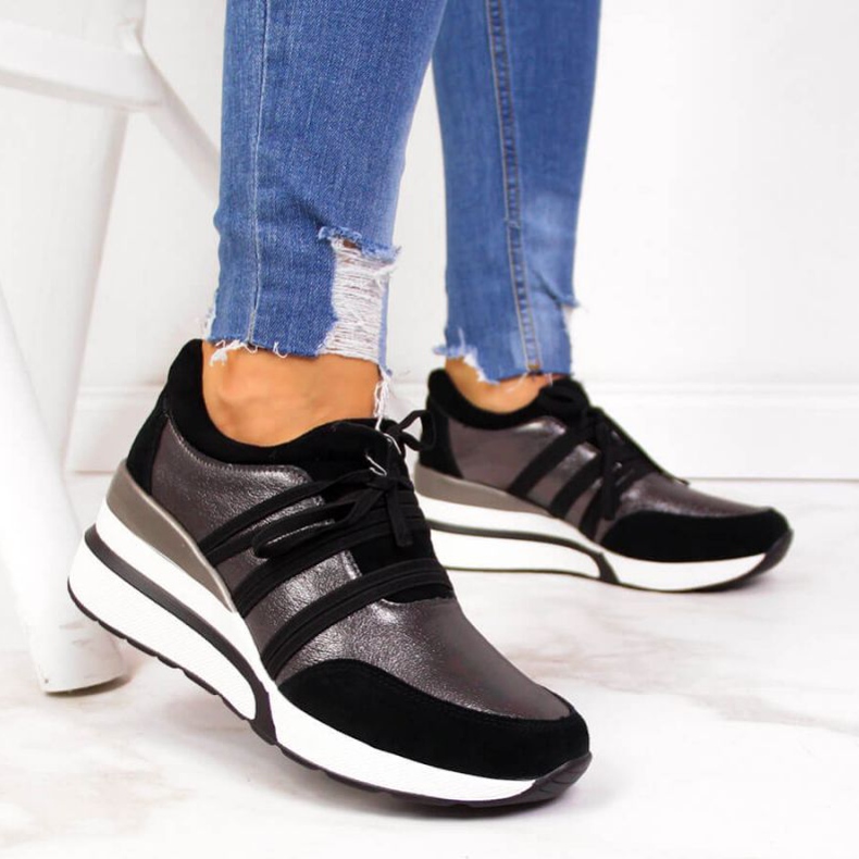 Zapatos de piel con cuña T.Sokolski W SCA139 plateado negro plata 2