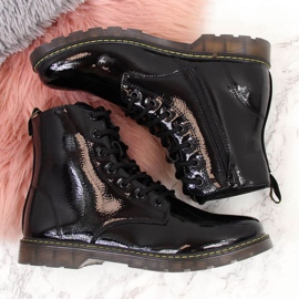 Botas lacadas cálidas Miss❤E Jr EVE251A negro blanco 3