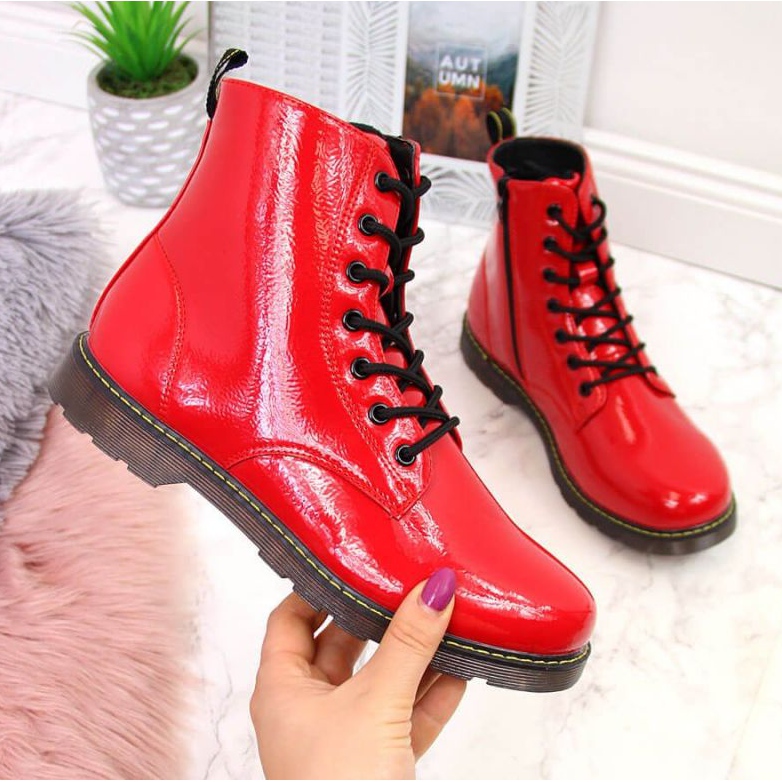 Botas insuladas lacadas Miss E Jr EVE251C rojo blanco 1