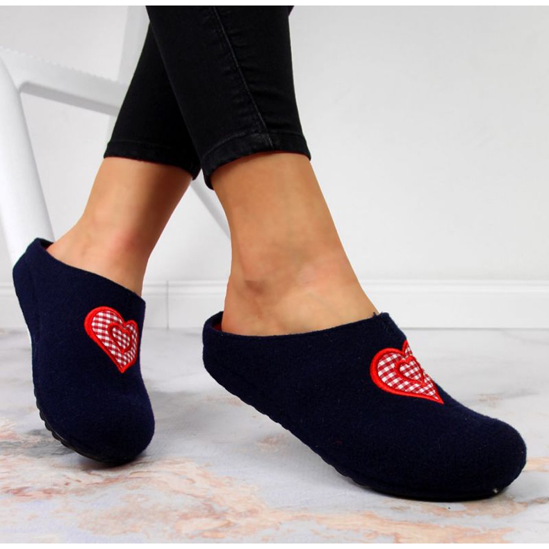 Zapatillas de casa con corazón Panto Fino W INT1631 azul marino 1