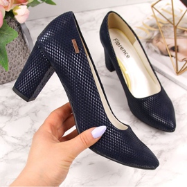Zapatos de salón en el poste Monique W 866 AN866F azul marino 1