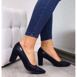 Zapatos de salón en el poste Monique W 866 AN866F azul marino 2