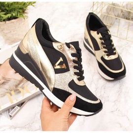 Zapatillas de cuña Vinceza W WM747B negro y dorado 1