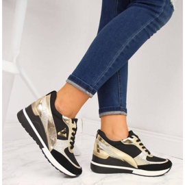 Zapatillas de cuña Vinceza W WM747B negro y dorado 2