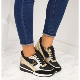Zapatillas de cuña Vinceza W WM747B negro y dorado 3