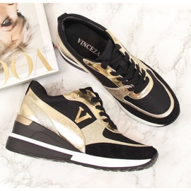 Zapatillas de cuña Vinceza W WM747B negro y dorado 4