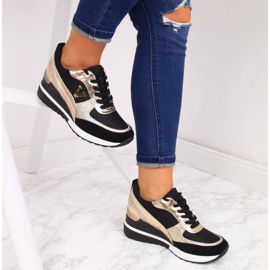 Zapatillas de cuña Vinceza W WM747B negro y dorado 5