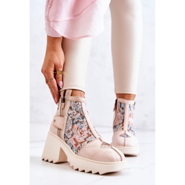 Botas De Cuero En Un Poste Masivo Maciejka Beige 05325-04 5
