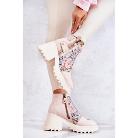 Botas De Cuero En Un Poste Masivo Maciejka Beige 05325-04 2