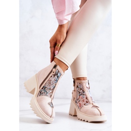 Botas De Cuero En Un Poste Masivo Maciejka Beige 05325-04 6