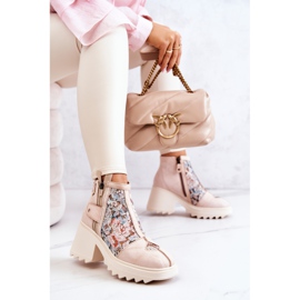 Botas De Cuero En Un Poste Masivo Maciejka Beige 05325-04 8