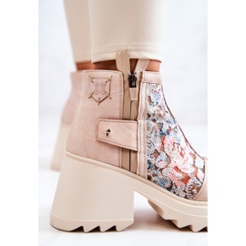Botas De Cuero En Un Poste Masivo Maciejka Beige 05325-04 1