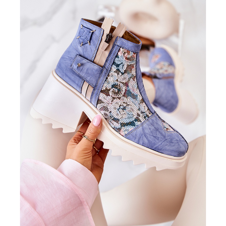 Botas de cuero en un poste masivo Maciejka Azul 05325-06 2